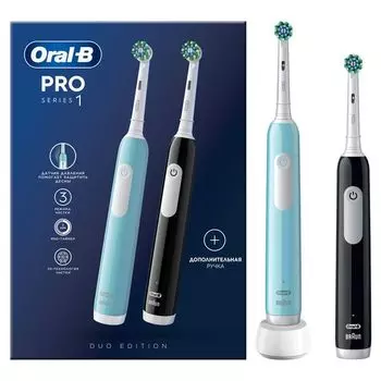 Набор Pro 1 CrossAction Oral-B/Орал-би: Щетка зубная электрическая 3791 с зарядным устройством 3757 черная 1шт+голубая 1шт