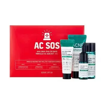 Набор: тонер сыворотка крем для лица пенка Aha bha pha 30 days miracle ac sos kit Some By Mi 90мл