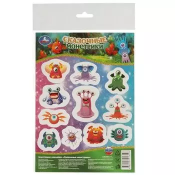 Наклейки блестящие Сказочные монстрики УМка 145х210мм