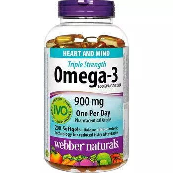 Омега-3 тройная сила 900мг Webber Naturals капсулы 1974мг 200шт