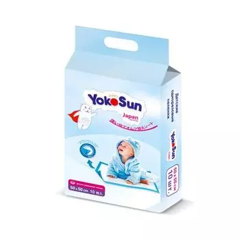 Пеленки детские одноразовые с липкой лентой для фиксации 50x50 см YokoSun 10 шт