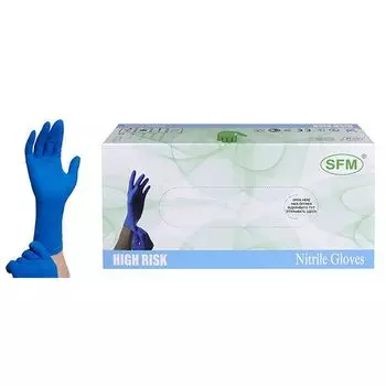 Перчатки нитриловые нестерильные неопудренные текстурирированные особо прочные голубые SFM 50шт р.L