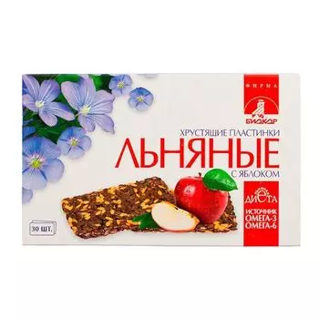 Пластинки льняные хрустящие с яблоком биокор 30 шт