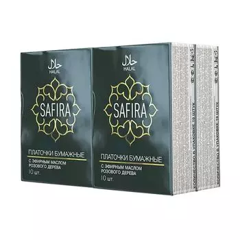 Платочки бумажные трехслойные белые с эфирным маслом розового дерева мини Safira/Сафира 10шт 4уп
