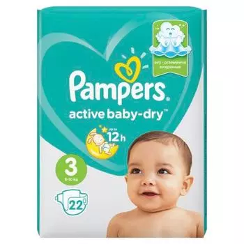 Подгузники детские Midi Baby Dry Active Pampers/Памперс 5-9/6-10кг 22шт