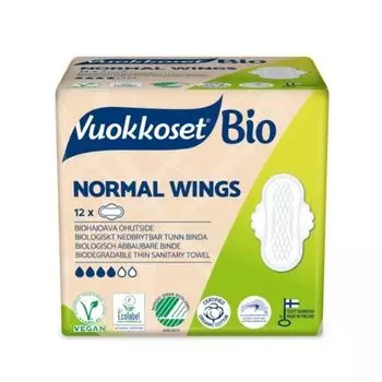 Прокладки гигиенические женские с крылышками Normal Wings Bio Vuokkoset 12шт