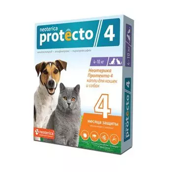 Protecto 4 Neoterica капли инсектицидные для кошек и собак массой 4-10кг тюбик-пипетка 1мл 2шт