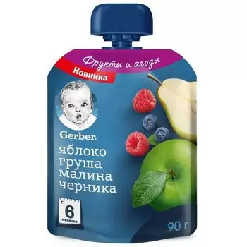 Пюре Яблоко Груша Малина Черника пауч Gerber 90г