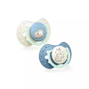 Пустышка силиконовая динамическая голубая в футляре 0-3 мес. Night&Day Lovi/Лови 2шт