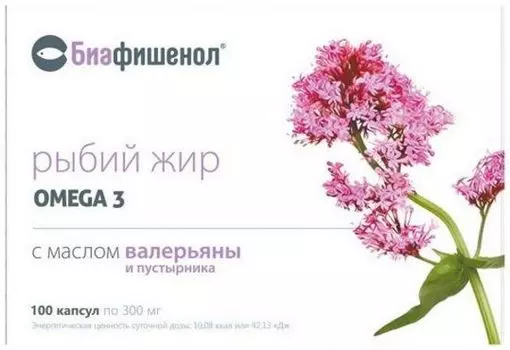 Рыбий жир с валерианой, пустырником и омега-3 Биафишенол капсулы 350мг 100шт