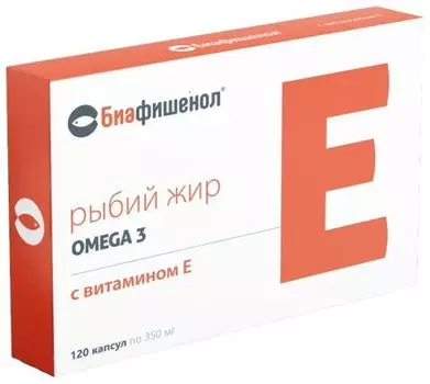 Рыбий жир с витамином Е и Омега-3 Биафишенол капсулы 350мг 100шт