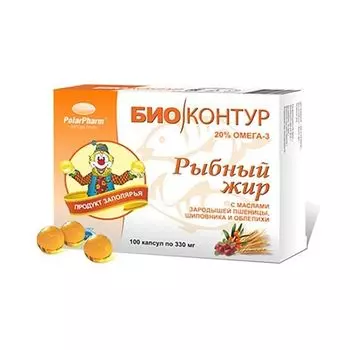 Рыбный жир с маслом пшеницы, шиповника и облепихи Биоконтур капсулы 330мг 100шт