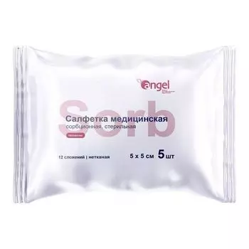 Салфетка медицинская сорбционная нетканая стерильная 12-слойная Angel 5см х 5см 5шт