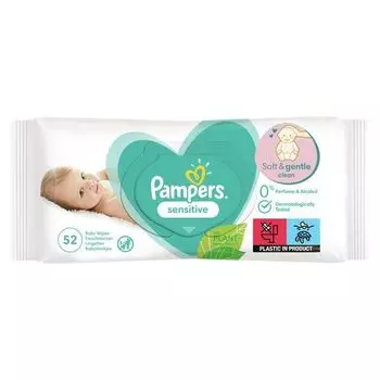 Салфетки влажные детские Sensitive Pampers/Памперс 52шт