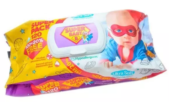 Салфетки влажные Ромашка и алоэ SuperBaby SuperPack Санвита Групп 120шт