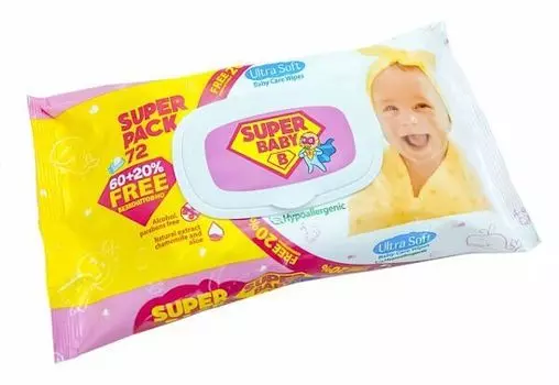 Салфетки влажные Ромашка и алоэ SuperBaby SuperPack Санвита Групп 72шт