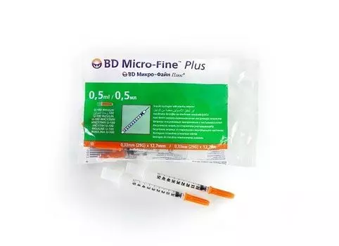 Шприц инсулиновый U-100 Micro-Fine Plus BD/БиДи 0,33х12,7мм 0,5мл 10шт (320921)