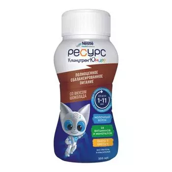 Смесь жидкая для энтерального питания вкус шоколада для детей от 1 до 11 лет Junior Resource/Ресурс бут. 200мл