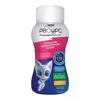 Смесь жидкая для энтерального питания вкус клубники для детей от 1 до 11 лет Junior Resource/Ресурс бут. 200мл