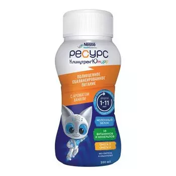 Смесь жидкая для энтерального питания вкус ванили для детей от 1 до 11 лет Junior Resource/Ресурс бут. 200мл