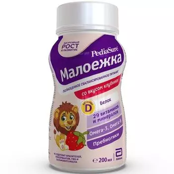 Смесь жидкая для детского питания вкус клубники от 1 до 10 лет Малоежка PediaSure/ПедиаШур бут. 200мл