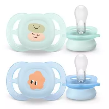 Соска-пустышка силиконовая ортодонтическая с щитком-нагубником с футляром 0-2 мес. Ultra Start Philips Avent 2шт (SCF075/04)