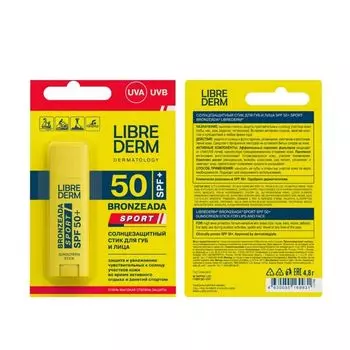 Стик солнцезащитный для губ и лица SPF50+ Sport Bronzeada Librederm/Либридерм 4,8г