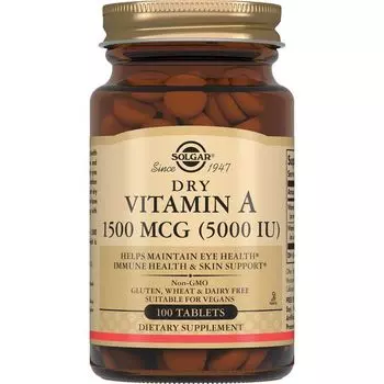 Сухой витамин А 1500мкг 5000МЕ Solgar/Солгар таблетки 0,37г 100шт