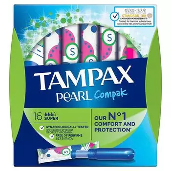Тампоны гигиенические с аппликатором Super Compak Pearl Tampax/Тампакс 16шт