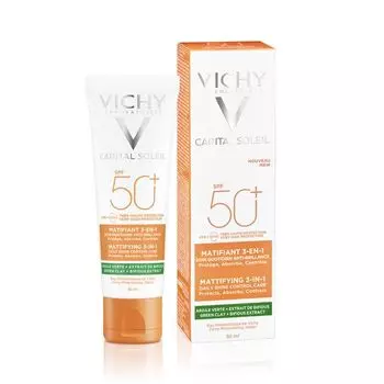 Уход матирующий для жирной проблемной кожи 3 в 1 SPF50+ Capital Soleil Vichy/фл. 50мл (МВ232701)