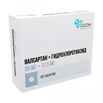 Валсартан+Гидрохлоротиазид таблетки п/о плен. 80мг+12,5мг 90шт