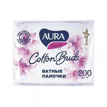 Палочки ватные п/э пакет Aura/Аура 200шт