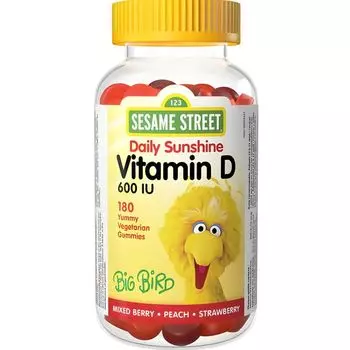Витамин Д мармеладный вкус ягодной смеси, персика и клубники Sesame Street таблетки жевательные 600МЕ 2500мг 180шт