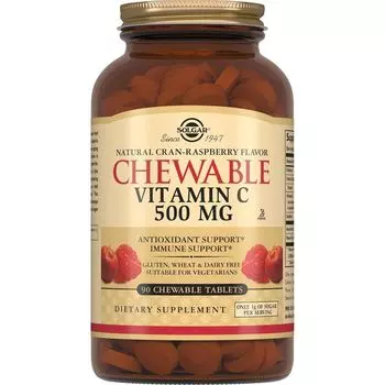 Витамин С с малиновым вкусом Solgar/Солгар таблетки 500мг 90шт