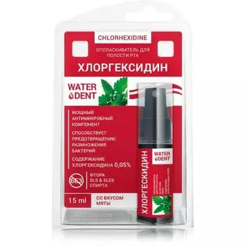 WATERDENT (Вотердент) спрей для полости рта хлоргексидин со вкусом мяты флакон 15мл