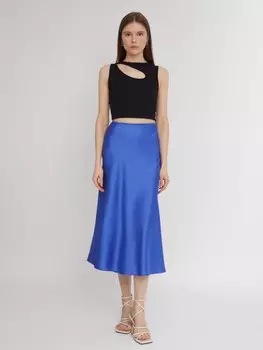 Атласная юбка длины миди с узором