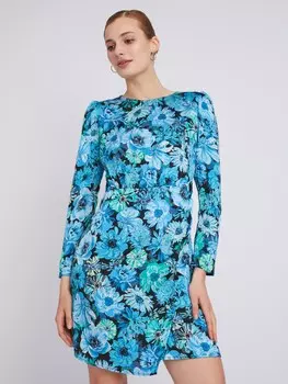 Атласное платье длины мини с подолом на запах и цветочным принтом