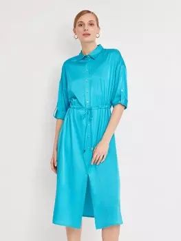 Атласное платье-рубашка с кулиской