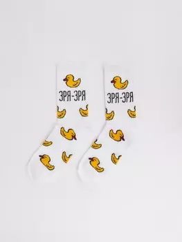 Белые хлопковые высокие носки с узором