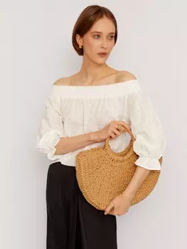 Блузка из хлопка с открытыми плечами и вышивкой ришелье