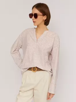 Блузка из хлопка в полоску с длинным рукавом