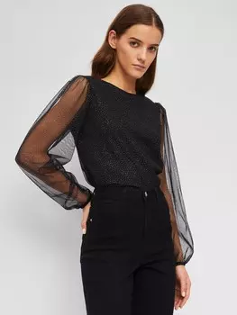 Блузка из сетки с прозрачными рукавами и глиттером