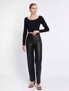 Брюки прямого фасона из экокожи с высокой талией