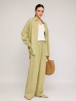 Брюки прямого фасона на резинке в полоску