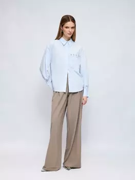 Брюки широкого прямого силуэта с высокой посадкой и стрелками