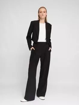 Брюки широкого прямого силуэта с высокой посадкой и стрелками