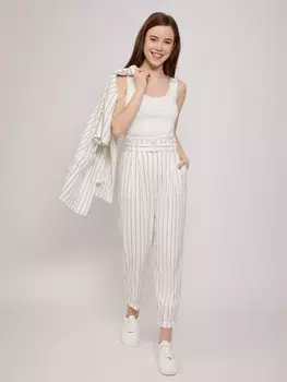 Брюки высокой посадки в полоску