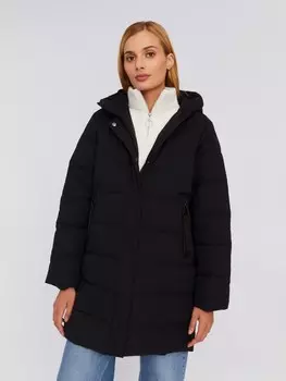 Длинная тёплая стёганая куртка-пальто с капюшоном