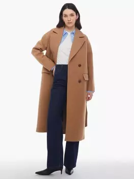 Длинное пальто оверсайз силуэта без утеплителя на пуговицах с поясом