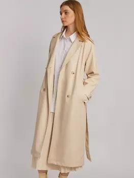 Длинное пальто-тренч из экокожи с рукавами реглан и поясом